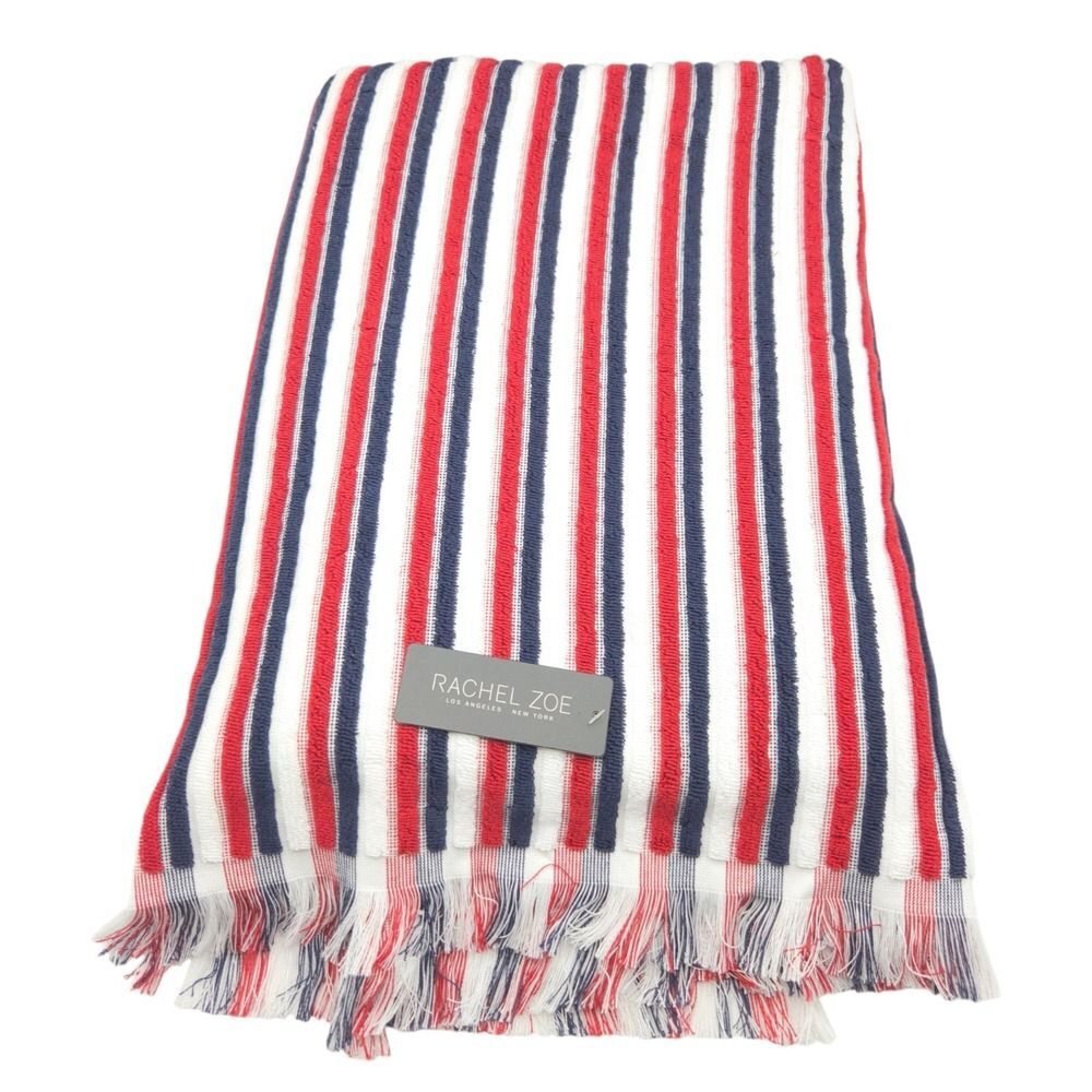 Rachel Zoe Americana Striped Oversized Beach Towel With Fringe 40x70 Pool Resort